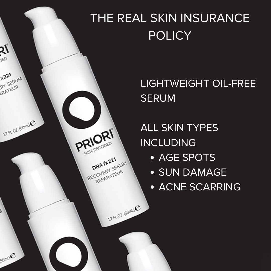 PRIORI DNA Recovery Serum for all skin types helps with age spots, sun damage, and acne scarring.