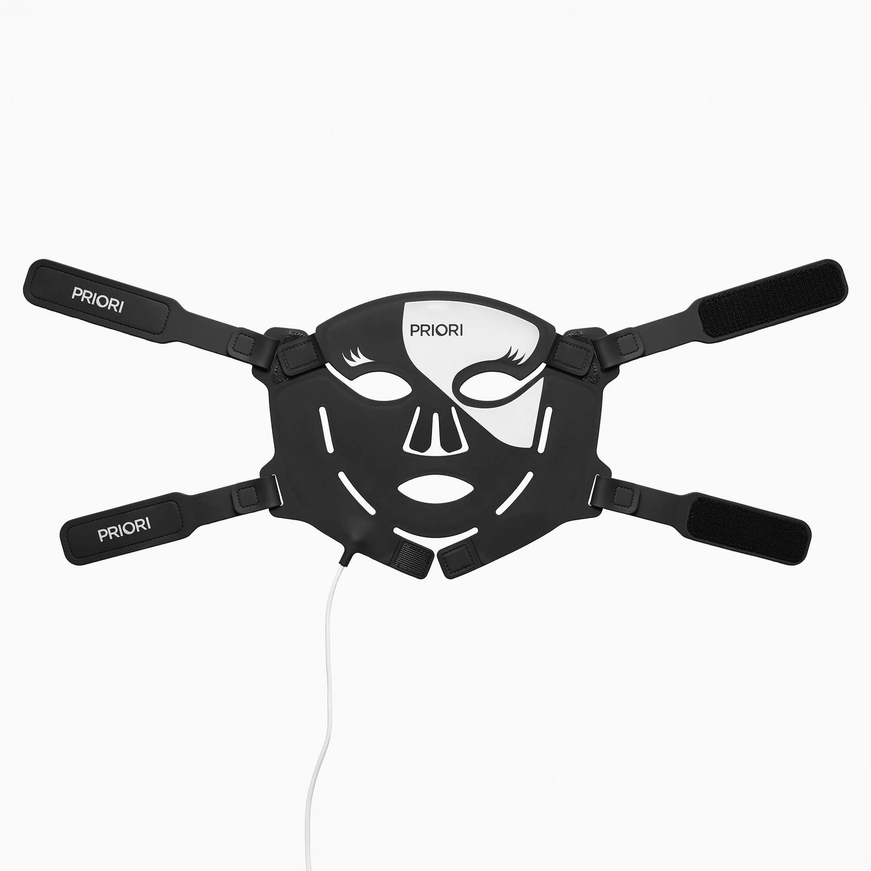 PRIORI Unveiled Red Light LED Face Mask in Black and White - Flatlay with LED infrared lights off