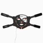 PRIORI Unveiled Red Light LED Face Mask in Black and White - Flatlay with LED infrared lights on