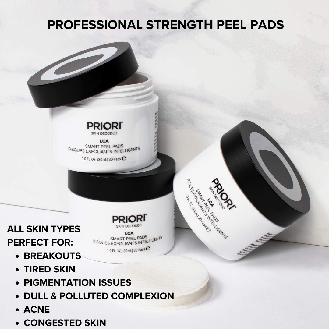 PRIORI Professional strength peel pads for clearing up congested skin and breakouts on all skin types.