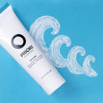 PRIORI fx160 2xFoliant Exfoliating Facial Peel and Shower Scrub with blue background