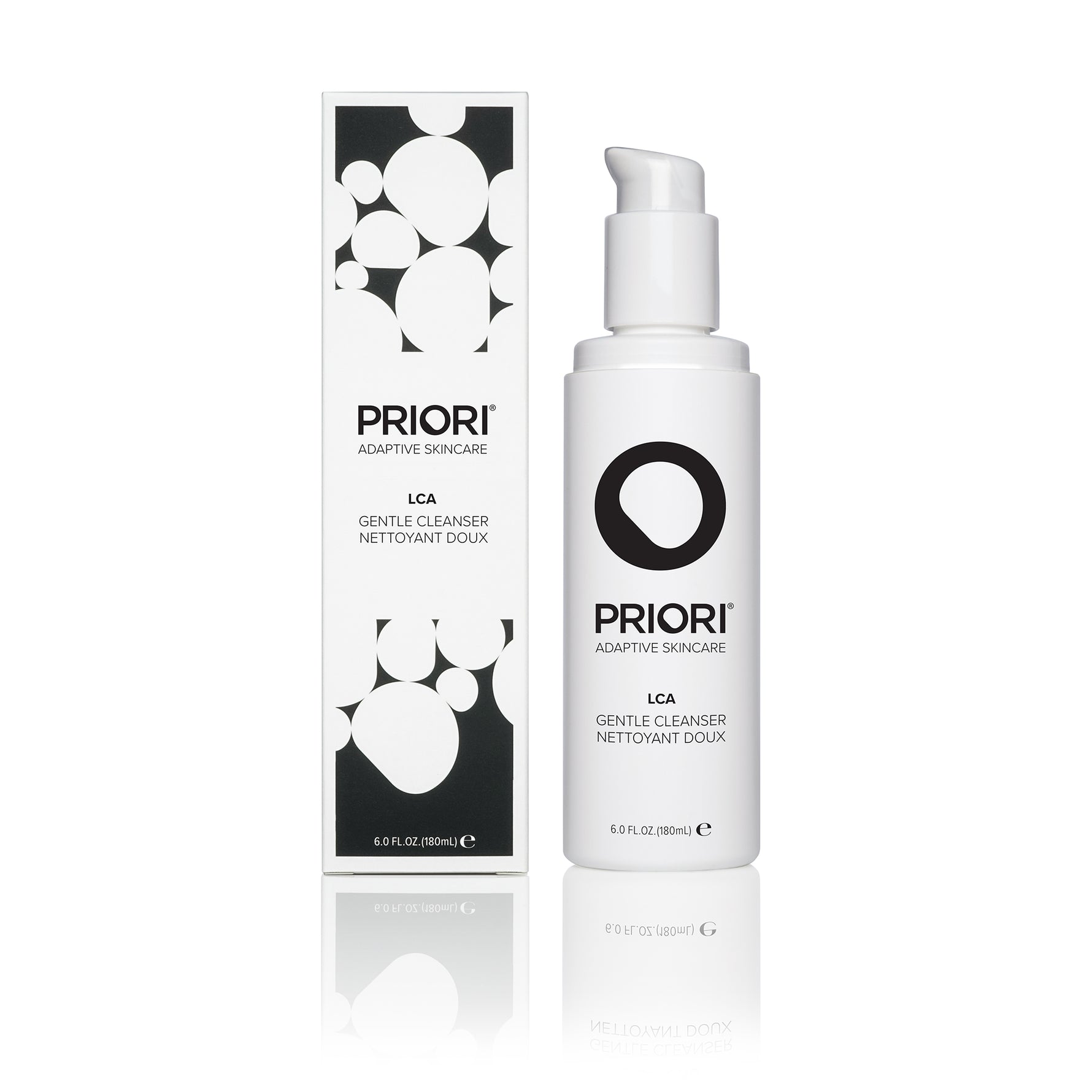 PRIORI LCA Daily Gentle Facial Cleanser pH-correct Lactic Acid and essential antioxidant vitamins A, C, E & Pro-vitamin A for advanced moisturization, multi-layer skin renewal and antioxidant protection in packaging